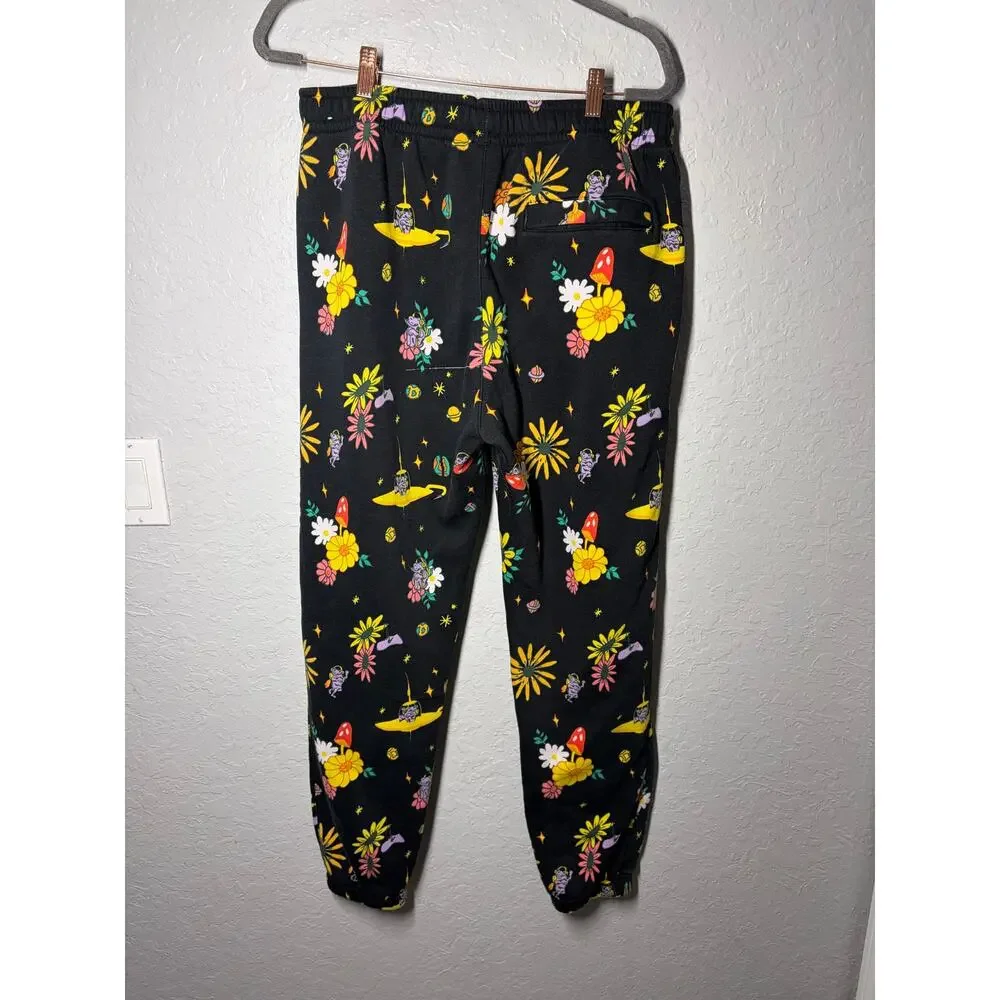 Nike Sportswear Club Fleece Pants Outer Space Print Soft Joggers Black Large